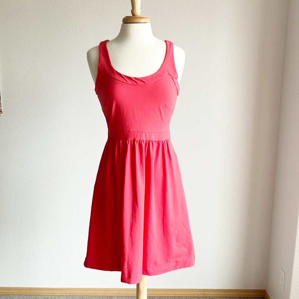 Cynthia Rowley A Line Dress Coral Above Knee Length Sleeveless Pockets Sz M